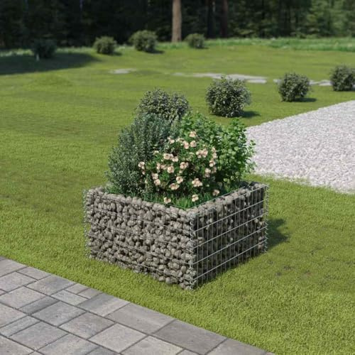 HaoChrymec Gabionen-Hochbeet aus verzinktem Stahl, 90x90x50 cm, ideal für Garten & Balkon, witterungsbeständig