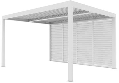 VERDELOOK | Pannelli Persiana per Pergola Bioclimatica Atena, 4 Metri, Colore Bianco, Pannelli a Persiana con Doghe Richiudibili, Accessori per Pergola Bioclimatica, Struttura Scorrevole Su Binari