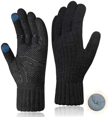 ehsbuy Winterhandschuhe Herren Damen Warme Touchscreen Anti-Rutsch Thermohandschuhe Fleece-Futter Winter Strickhandschuhe Wolle Handschuhe Geschenke für Laufen Wandern Radfahren