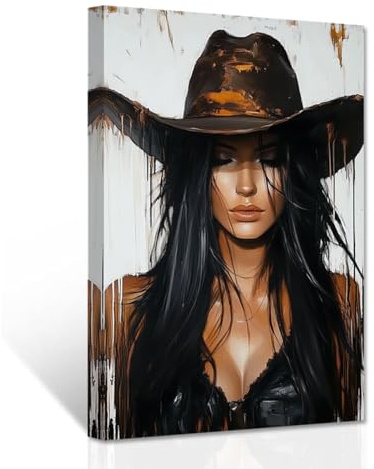 CXHOSTENT Western Cowgirl Leinwandbild Western-Mädchen-Zimmerdekoration Cowboy-Gemälde Druck Südwest-Bilder Vintage-Kunstwerk Dekor Rahmen (40.00 x 60.00 cms)