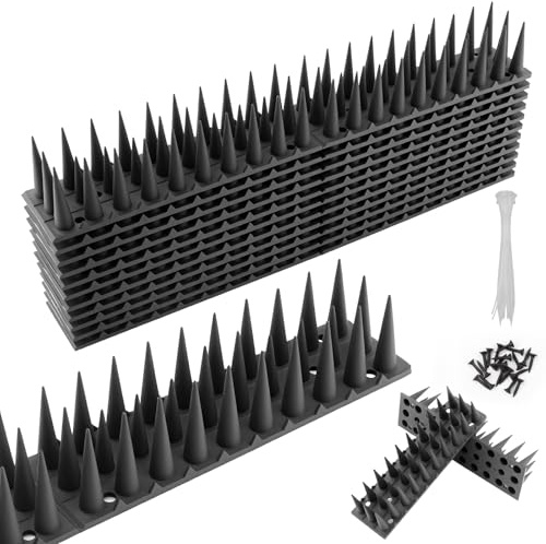 msymsyu Bird Spikes 2.28 Meter Pigeon Spikes 8 Pieces Wall Spikes with Included Zip Ties and Screws Fence Spike Suitable for Porches Gardens Patio Walls Spike for Fence Tops and Pigeon (Black)