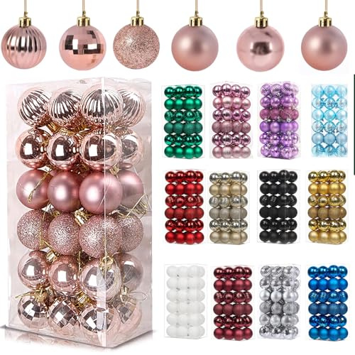 36Pcs Rose Gold for Christmas Tree Decorations,30mm/1.18 Mini Xmas Bauble Hanging Ball,Christma Balls Ornaments with String,Shatterproof Rose Gold Christmas Baubles for Xmas Tree Wedding Party Decor