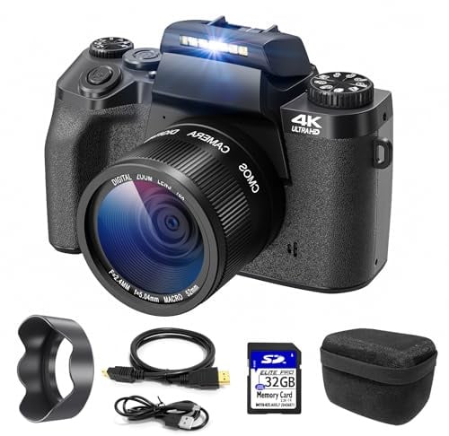 Fotocamera digitale 4K, CCN 64MP con touchscreen da 3,0, fotocamera compatta con zoom digitale 16X e funzione WiFi, con borsa per fotocamera, cofano, scheda TF da 32GB, obiettivo singolo, nero