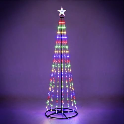 Taylor & Brown Christmas Cone Tree Light Up Indoor Outdoor Decoration Micro LED Pyramid Christmas Tree with Light-Up Star Tree Topper Mains Powered (Multi, 7FT)