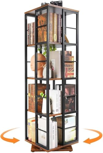 Nivadeui Drehbares Bücherregal Bücher Regal Schwarz, Bodenstehendes Bücherschrank Holz, Bookshelf Bücherregale 360 frei Drehbar, Freistehendes Standregal für Schlafzimmer Wohnzimmer (5 Ebenen)