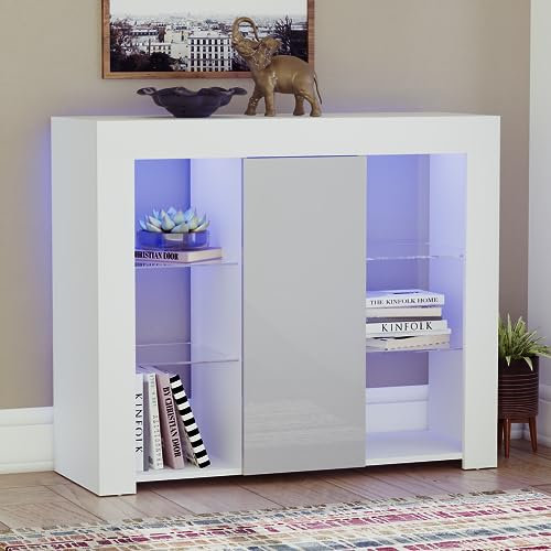 Vida Designs Azura Grand Buffet Moderne à 1 Porte avec lumières RVB Blanc et Gris