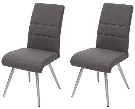Mendler 2er-Set Esszimmerstuhl HWC-G55, Küchenstuhl Stuhl, Stoff/Textil Edelstahl gebürstet - grau-braun
