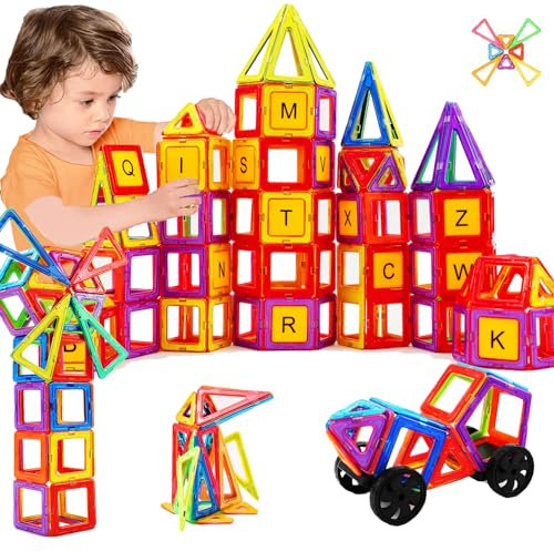 morkka Magnetische Bausteine, Magnetspielzeug Magneten Kinder Magnetbausteine Magnet Spielzeug Magnetspiele für Kinder Geschenk ab 3 4 5 6 7 8 Jahre Junge Mädchen Bauklötze Kinderspielzeug(124 PCS)