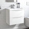 Acezanble 600mm Bathroom Vanity Unit with Basin Gloss White Cloakroom Sink Unit Wall Hung Two Drawers