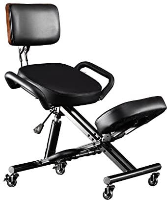 Ergonomischer Kniestuhl mit Rückenstütze, verstellbarer Schreibtischstuhl für Zuhause und Büro, reduziert den Druck auf Ihre Schienbeine mit verstellbarer Fußstütze, Bremsrollen, schwarz