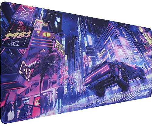 Xcosmic Gaming Mouse Pad, 900 x 400 mm XXL Large Mouse Mat, Personalized Extended Anime Mouse Pad, Office Desk Mat Large Size, Meet High-speed and High-precision Requirements(UK09 neoncar)