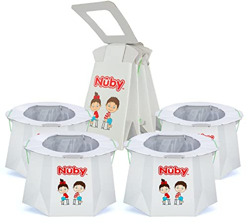 Nuby Disposable Travel Potty with Liner - Foldable and Portable Potty; Toddler Potty Essential for Camp, Trips, & Car Rides - Travel Potty for Toddler, 4 Pack