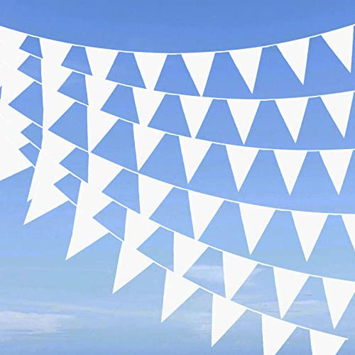 TZQFROCE 12M Wimpelkette Weiß - Outdoor Wimpelkette Stoff Wimpel Girlande Wetterfest - Kinderzimmer Hochzeit Geburtstag Party Außendekorationen