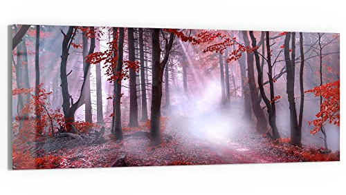 DEQORI Glasbild Acrylglas | Motiv Roter Blätterwald | horizontal einteilig 125x50 cm | schöne Dekoration | Wandbild für Wohnzimmer, Schlafzimmer, Flur & Küche | moderne Wanddeko
