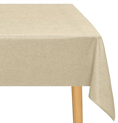 JIUZHEN Beige Tischdecke Abwaschbar Tischdecken Leinenoptik für Esszimmer, Garten, Outdoor,Hochzeiten Wasserabweisend Tischtuch Eckig 135X180 cm