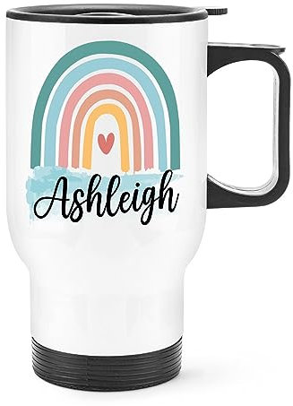 Personalised Colourful Rainbow Name Travel Mug Cup with Handle