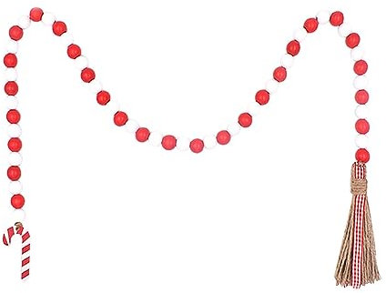 Weihnachtskranz aus Holz mit Quasten, Zuckerstangen, Holzperlen-Girlande, Weihnachtsdekoration, Bauernhaus, Wandbehang, Ornamente, Weihnachtsdekoration, Zuckerstangen