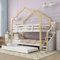FEZTOY Kinderbett Baumhaus mit Treppe und 4 Schubladen, Ausziehbares Etagenbett Schiebebett für 3 Kinder, Hausbett, Hochbett mit 3 Lattenroste ohne Matratze (Ausziehbares Bett)