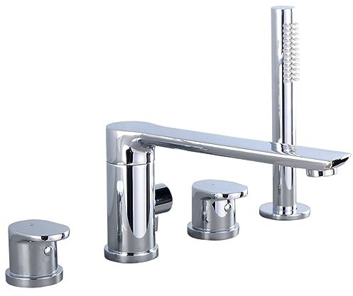 ZYCDP Mitigeur Baignoire avec Douchette Chromé Robinets De Baignoire 4 Trous Mitigeur Baignoire Double Poignée Mitigeur Baignoire Douche