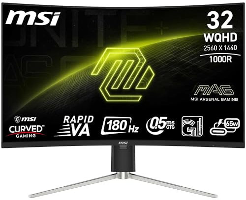 MSI MAG 325CQRF QD E2 32 WQHD Monitor da gioco curvo - Pannello VA veloce 1000R 2560 x 1440, 180 Hz - 05 ms (GtG, Min), sincronizzazione adattiva - DP 14a, HDMI 20b CEC
