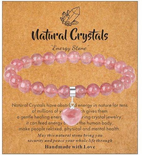 XIANNVXI Strawberry Quartz Bracelet,Red Bracelet for Women Heart Bracelet Ladies Bracelet,8mm Healing Stone Bracelet,Womens Jewellery Gifts for Her