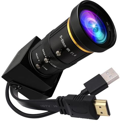 ELP 4K HDMI USB Camera Manual Zoom Webcam Dual Output Telephoto Camera for Computer TV Projector 5-50mm 10X Zoom Camera Mini Lightburn Camera Industrial USB Security Camera for Laptop Pi Jetson Nano