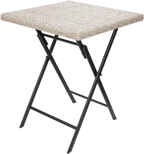 BRUBAKER Gartentisch Lugano - 58 x 58 cm Balkontisch wetterfest aus Polyrattan & Metall - Beistelltisch klappbar - Campingtisch eckig - Klapptisch für Balkon, Terrasse - Bistrotisch - Grau/Beige