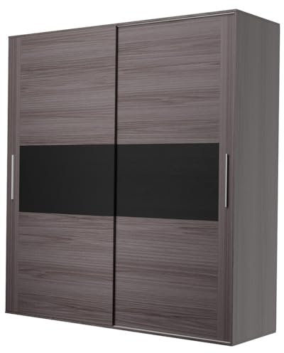 amuéblate online - Armario Dos Puertas Correderas con Altillo Baros para Dormitorios de Matrimonio o Individuales, Color Cambria - Grafito, Medidas: 180 cm (Ancho) x 208 cm (Alto) x 55 cm (Fondo)