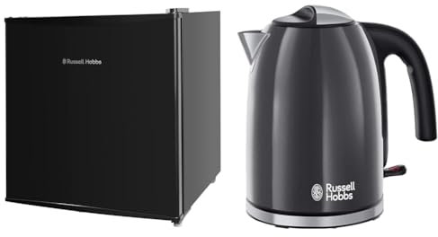 Russell Hobbs RHTTLF1B 43L Table Top F Energy Rating Fridge Black & Grey Stainless Steel 1.7L Cordless Electric Kettle with black handle (Fast Boil 3KW