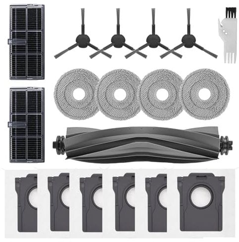 Zubehör Ersatz für Dreame L10s Pro Ultra Heat, L10s Ultra Gen 2, X30 Ultra, L40 Ultra AE, Mova E30 Ultra Saugroboter, 1 Hauptbürste, 2 HEPA Filter, 4 Seitenbürsten, 4 Mopp Wischtücher, 6 Staubbeutel