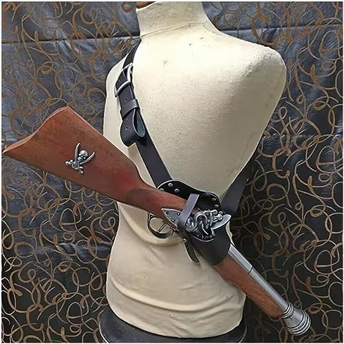 MDFCZXP Vintage Umhängetasche Holster Mittelalter Schrotflinte Holster Umhängetasche Brust Sling Holster für Ritter Assassine Krieger Piraten Kostüm Cosplay,Schwarz,10cm