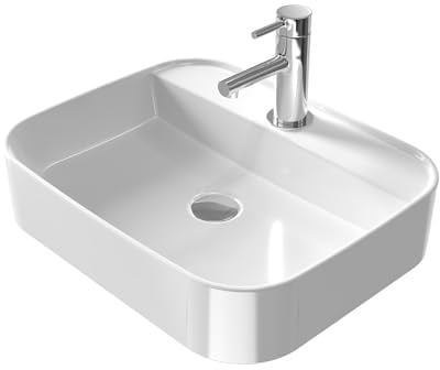 EMKE Lavabo da Appoggio e Sospeso 50 x 40 x 11 cm, Bianco Lucido | Angoli Arrotondati, Lavello Moderno Salvaspazio per Bagno e WC - Senza Rubinetto e Piletta