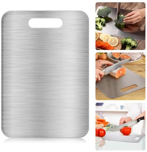 Mexgcom Tagliere Acciaio Inox, 34 x 23 CM Tagliere in Titanio, 304 Doppio Lato per Alimenti, Tagliere Cucina per Uso per Carne, Frutta, Verdura