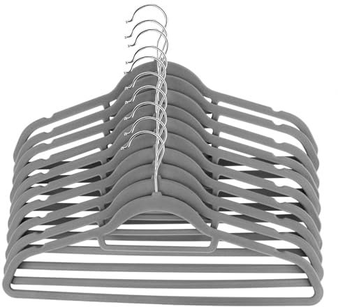 Samt-Kleiderbügel 20er Set mit 360° Drehhaken - 45 cm rutschfeste Filz Bügel mit Stangenverstärkung - Premium Kleiderbügel für Anzüge, Blazer & Hemden - Platzsparend & stabil (Grau)
