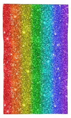 Gant de Toilette à séchage Rapide, Serviette de Toilette pour Le Visage, Douce et Durable, en mélange de Polyester et de Coton,Arc-en-Ciel avec Paillettes
