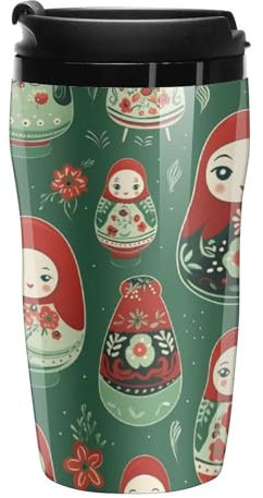 Matrioska russa Nesting Dolls. Tazza da caffè con coperchio Bicchiere isolato Tazza da viaggio riutilizzabile Tazza da 250 ml