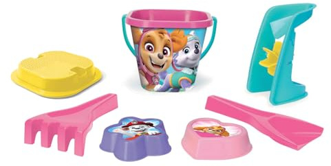 Wader 81542 - Paw Patrol Sandspielzeug Set mit 2 L Eimer, Sandmühle, Sieb, Schaufel, Rechen und Zwei Sandformen,7-teilig, für Kinder ab 12 Monaten, als Geschenk für kreatives Spielen