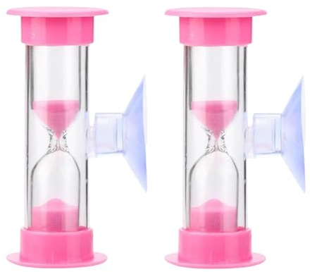 Sanduhr aus Kunststoff, 2 Minuten, mit Saugnapf, Zeittrichter, Dusch-Timer, Zahnputzzeit, Erinnerung, Thermometer, Küche und Esszimmer, Rosa, 2 Stück
