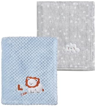 CREVENT 2 x 75 cm x 100 cm, niedliche, gemütliche, Flauschige, warme Babydecken für Säuglinge, Kleinkinder, Bettwäsche, Kinderbett, Kinderwagen – graue Wolke + Löwe
