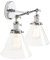 PathsOn Stylish Vintage Industrial Edison Double Wall Lights Loft Bar Bedroom Wall Sconce Lamp Light Fixtures with Cone Clear Glass Shade (Chrome)
