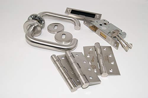 D Shape Lever Door Handle Pack 3 Lever Lock Set with Hinges for 45MM FIRE Door