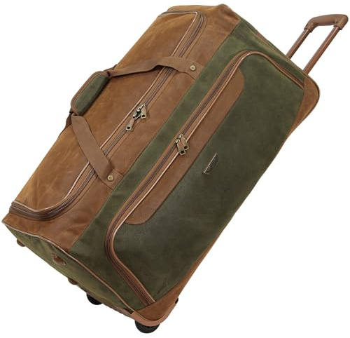 Rocklands® Lightweight Suede Wheeled Holdall Trolley Suitcase Medium Duffle Travel Bag with Telescopic Handle (Medium - 28 (H72xW37xD36 cm), Green)