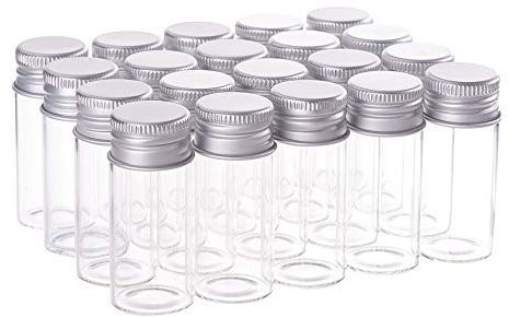 BENECREAT 20PCS 10ml Clear Glass Bottles Candy Bottle with Aluminum Screw Top Empty Sample Jars Sample Vials for Spice Herbs Small Items Storage Wedding Favors