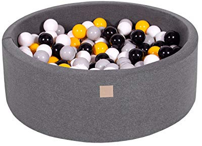 MEOWBABY Piscine À Balles 90X30cm/200 Balles ∅ 7Cm pour Bébé Enfant Bambin Jouets pour Les Tout-Petits Fabriqué de Jouet Rond Mousse Fabriqué en UE Gris Foncé: Gris/Blanc/Noir/Jaune