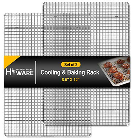 Hiware 2er-Pack Kühlregale zum Backen – 21,6 x 30,5 cm – Viertelgröße – Edelstahldraht-Keksregal passend für Viertelblechpfanne, ofenfest zum Kochen, Braten, Grillen