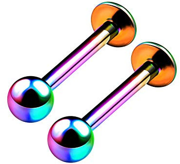 KJM FASHION 2 Stk Titan G23 Regenbogen Lippe 1,2mm 16g 10mm 3/8 3mm Kugel Spider Bite Snake Bite Marilyn Monroe Monroe Ohrringe Tragus Piercing Schmuck 6703