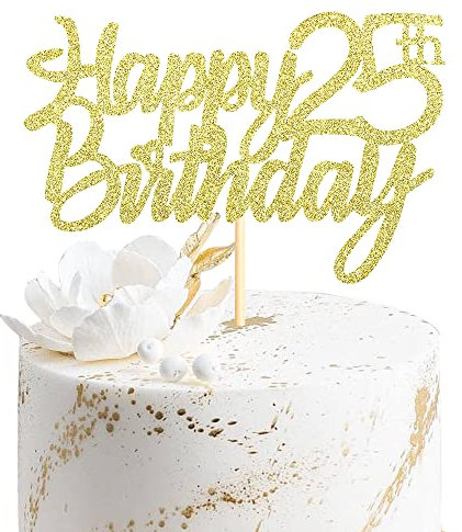 Sumerk 1 Stück Happy 25th Birthday Cake Topper Glitter 25.Geburtstag Tortendeko 25 Geburtstag 25th Geburtstagskerzen Cake Topper Tortendeko für mann frauen