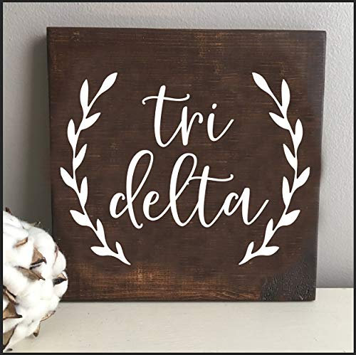 Sorority Shop Delta Delta Delta Quadratische Holzschilder mit Olivenblättern