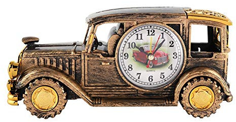 HERCHR Retro Wagen tischuhr Vintage Motor Uhr, lokomotive wecker mit Stifthalter Schreibtisch, Desktop Dekoration