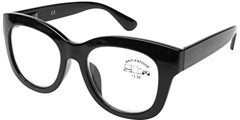 DOOViC Blaulichtfilter Computerbrille Schwarz - Großer Rahmen Breite Bügel Federscharnier Blaufilter Computer Brille ohne Sehstärke für Damen/Herren